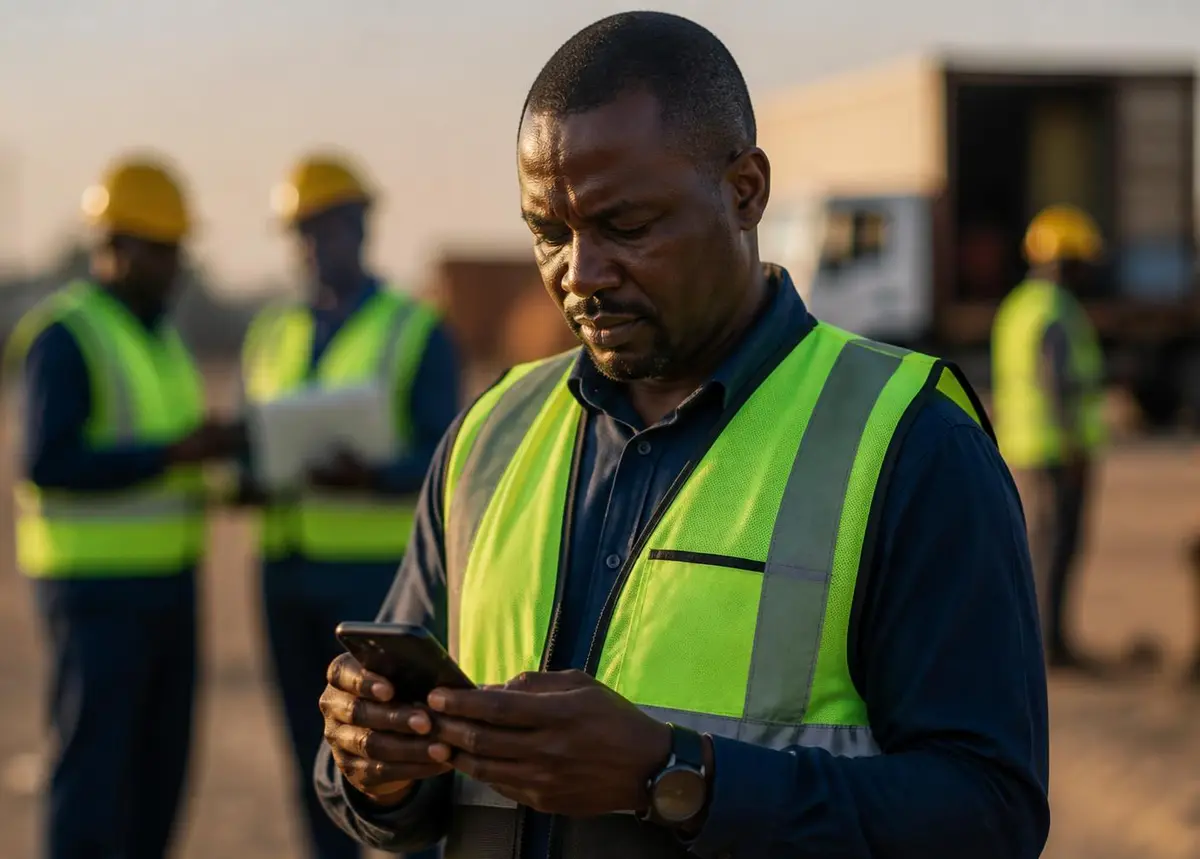 Chef de projet sur le terrain consultant ses tâches depuis son téléphone